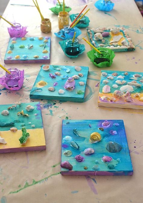 Summer Crafts For Kids, Ocean Crafts, Beach Crafts, Seashell Crafts, Camping Art, Shell Crafts, Preschool Art, Summer Crafts, Toddler Crafts