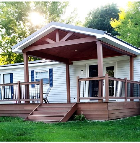 Back Porch Mobile Home, Cabin Porch Ideas, Mobile Home Porch Ideas, Home Porch Ideas, Screened Porch Ideas, Mobile Home Porches, Manufactured Home Porch, Barn Dominium, New Mobile Homes