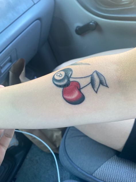 Magic 8 Ball Cherry Tattoo, Cherry 8ball Tattoo, Y2k Cherry Tattoo, Traditional 8 Ball Tattoo, Cherry 8 Ball Tattoo, 8 Ball Cherry Tattoo, Disco Cherry Tattoo, Disco Ball Cherry Tattoo, Cherry Eight Ball