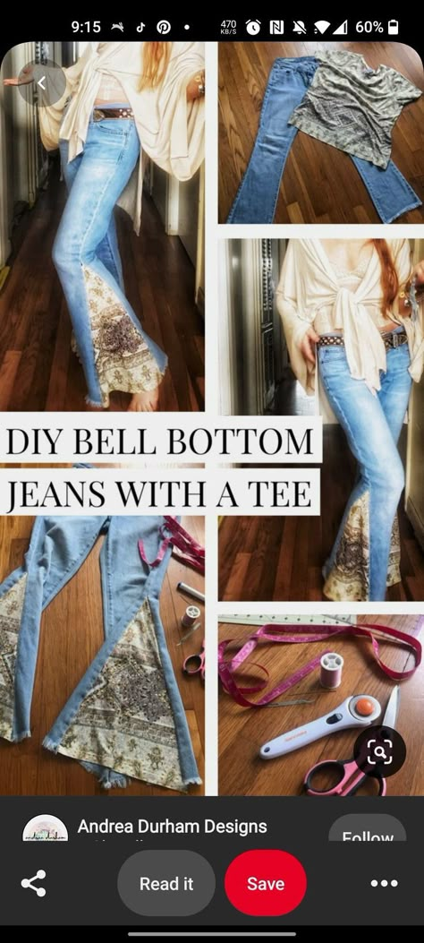 Diy Bell Bottom Jeans, Diy Clothes Jeans, Ropa Upcycling, Upcycle Clothes Diy, Upcycled Fabric, Diy Clothes Design, Diy Vetement, Diy Boho, Upcycle Jeans