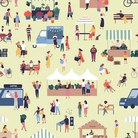 Seamless pattern with people buying and ... | Premium Vector #Freepik #vector #vector-illustration #flat-vector #female-vector #cartoon-people Market Backdrop, Urban Diagram, Manifesto Design, Tree Photoshop, Summer Logo, Fun Artwork, Architecture People, Vector People, Graph Design