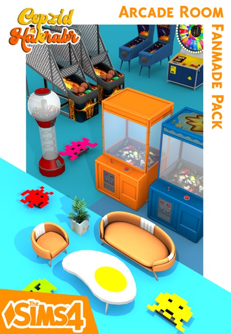 Arcade Room Fanmade Pack | Cepzid and Hakrabr on Patreon The Sims 4 Pack, Lotes The Sims 4, Arcade Room, Sims Packs, Cc Furniture, The Sims 4 Packs, Sims 4 Mm Cc, Sims 4 Cc Folder, Sims 4 Gameplay