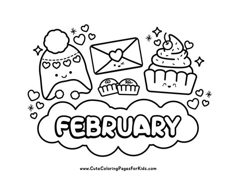 February Coloring Pages - Cute Coloring Pages For Kids February Coloring Pages, Cute Sheets, Cute Coloring Pages For Kids, Coloring Pages For Preschoolers, Kindergarten Coloring, February Colors, 8 February, Hello February, Free Printable Coloring Sheets