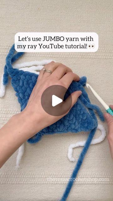 Amigurumi Pattern Designer on Instagram: "I followed my Rory the ray YouTube tutorial but used # 7 jumbo weight yarn and he turned out 8 inches wide! 🤗 Here’s what I used:
-Sweet Snuggles from @michaelsstores; 70 yards of blue, 60 yards of white 
-8mm hook
-18mm black safety eyes

The great thing is, whether you use super bulky or jumbo yarn, this plush ray only takes 45 min to make! 🙌"