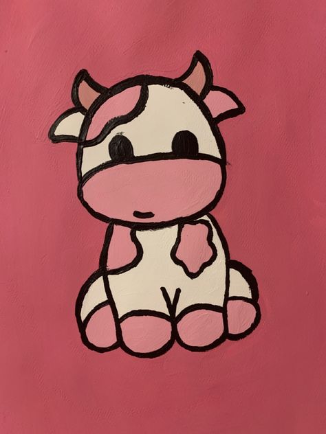 Cow Painting Ideas Easy, Cute Cow Paintings On Canvas, Pink Cow Painting, Western Painting Ideas Easy, Cow Drawing Easy, Pink Paintings, Cheer Box, Pottery Coasters, Cute Easy Paintings