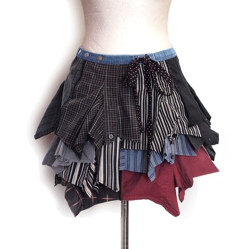 Caoutchouc skirt -  Completely upcycled folding skirt, made of the collars of men's shirts and denim. The length of the shortest part is about 35 cm, the longest part about 45 cm. Low waist.  64.00 €    http://www.kesidov.eu/skirts-shirts/suknja-kaucuk Reworked Skirt, Outfit Ideaa, Gingham Outfit, Mens Shirt Refashion, Referral Marketing, Exponential Growth, Upcycle Shirt, Repurposed Clothing, Diy Skirt