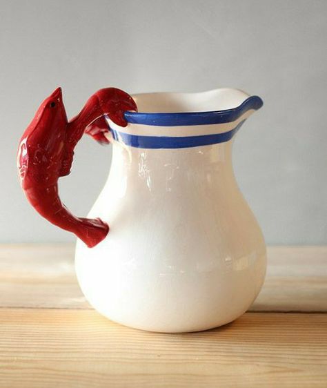 Cajun Decor, Cajun Kitchen, Lobster Decor, Lobster Art, Coastal Maine, Fish Sea, Lobster Roll, Pottery Crafts, Ceramic Pitcher