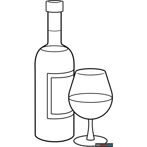 Free Wine Bottle Coloring Page for Kids Wine Drawing Easy, Bottle Drawing Easy, Bottle Coloring Page, Wine Bottle Drawing, Wine Drawing, Wine Glass Drawing, Free Printable Coloring Sheets, Bottle Drawing, Cartoon Drawing Tutorial