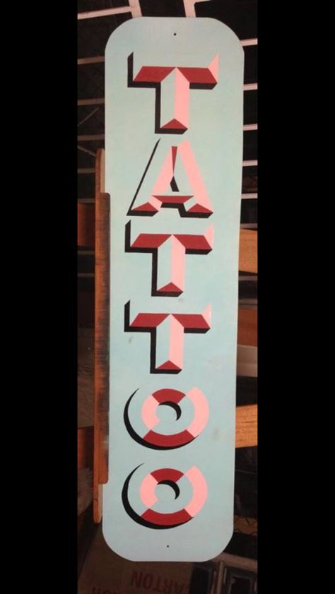 Vintage Handpainted Sign, Tattoo Sign Painting, Vintage Sign Painting, Tattoo Signage, Tattoo Sign, Tattoo Shop Interior, Sign Lettering Fonts, Tattoo Shop Decor, Painting Signs