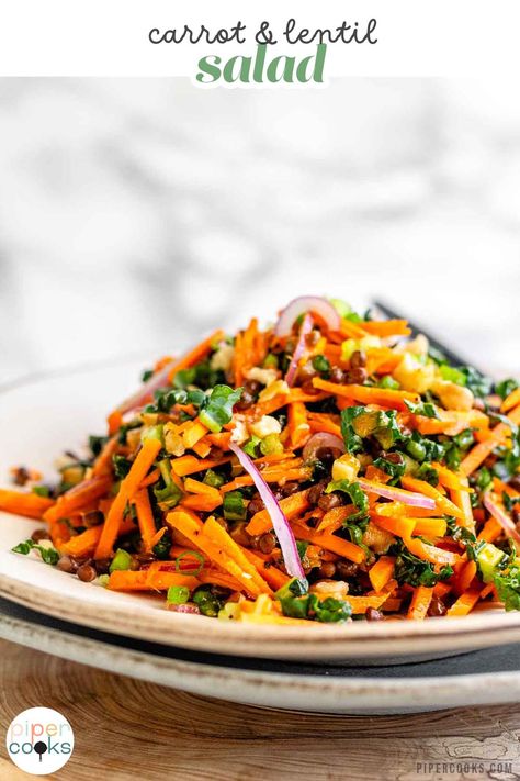 This carrot lentil salad is a fresh take on a side dish, combining the sweetness of carrots with the hearty texture of black lentils. The combination of crunchy carrots and tender lentils creates a delightful texture, while the spiced orange dressing adds a warm and earthy finish that ties everything together. Easy to make and packed with nutrients, this salad is sure to become a favorite at your table, whether you're hosting a dinner party or just enjoying a quiet meal at home. Lentil Carrot Salad, Carrot And Lentil Salad, Brown Butter Lentil And Sweet Potato Salad Recipe, Brown Butter Lentil And Sweet Potato Salad, Lentils Potatoes Carrots, Lentil And Roasted Vegetable Salad, Easy Dinner Sides, Orange Dressing, Sweet Carrots