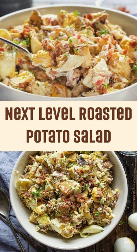 Roasted Garlic Potato Salad, Leftover Potato Salad Recipes, Potato Salad With Roasted Potatoes, Potato Salads Ideas, Potato Salad Roasted, Roast Potato Salad Recipe, Roast Potatoe Salad, Baked Potato Potato Salad, Good Potato Salad Recipe