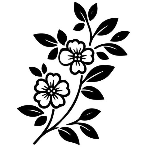 Vector simple single stranded flower in ... | Premium Vector #Freepik #vector Flor Vector, Flower Illustration Pattern, Black And White Vector, Fabric Painting On Clothes, Flower Silhouette, Flower Outline, Flower Stencil, Silhouette Stencil, Vector Flowers