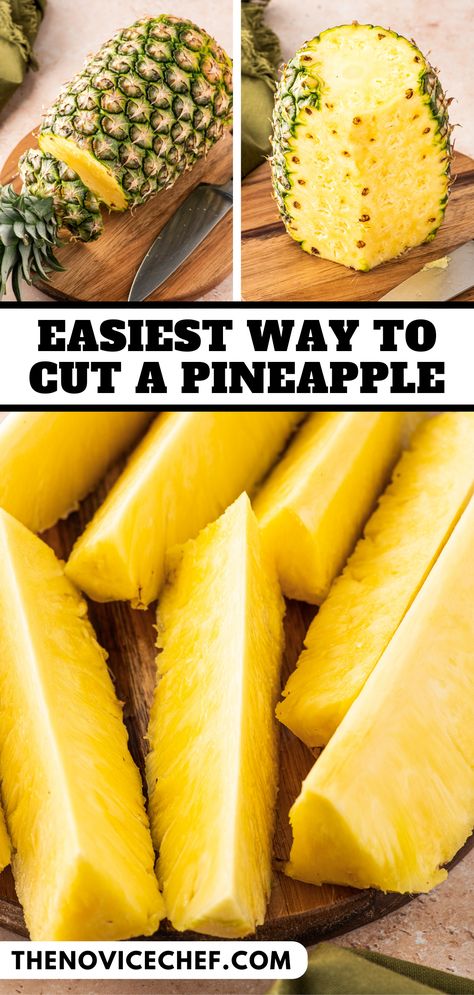 Pineapple Spears In Coconut Water, Peel Pineapple How To, Peeling A Pineapple, How To Slice A Pineapple, How To Core Pineapple, Pineapple Spears, How To Slice Pineapple, Cut A Pineapple, How To Cut Pineapple