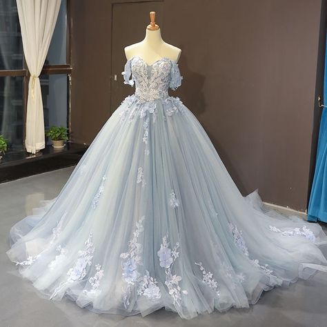 Light Blue Debut Gown, Perry Winkle Quinceanera Dresses, Light Blue Ball Gowns, Light Blue Gown Aesthetic, Barmitzva Dress, Dusty Blue Quinceanera Dresses, Wedding Dresses Light Blue, Light Blue Ballgown, Ball Gowns Blue