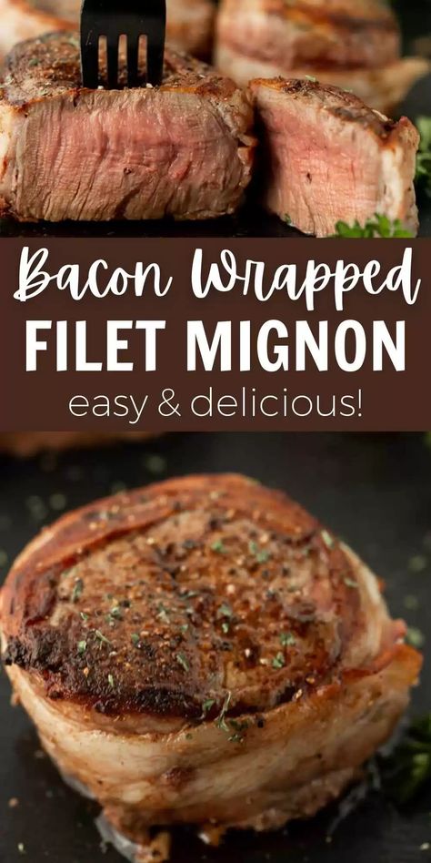 Bacon Wrapped Filet - Best Bacon wrapped filet recipe Bacon Wrapped Filet Mignon, Filet Migon, Bacon Wrapped Tenderloin, Bacon Wrapped Steak, Steakhouse Dinner, Bacon Wrapped Beef, Filet Mignon Recipe, Filet Recipes, Bacon Wrapped Filet