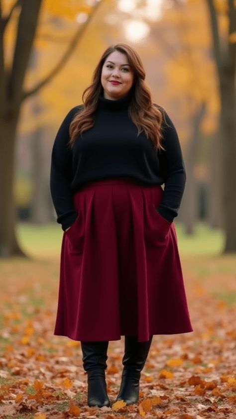 Plus Size Romantic Style, 50s Skirt Outfit, Plus Size Pencil Skirt Outfit, Skirt And Turtleneck Outfit, Plus Size Red Head, Christmas Mass Outfit, Tights And Skirt Outfit, Theater Outfits, Modest Outfits Winter