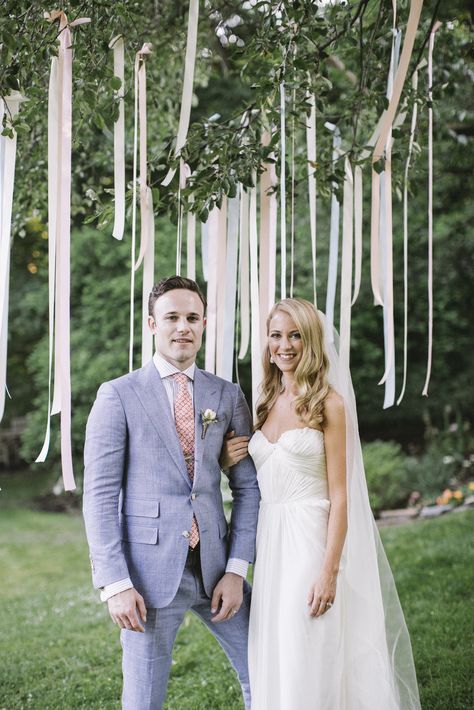 Ceremony Backdrop Tree, Wedding Tree Decorations, Wedding Reception Planning, Wedding Ceremony Backdrop, Trendy Wedding Dresses, Outside Wedding, Wedding Ribbon, Ceremony Backdrop, Philadelphia Wedding