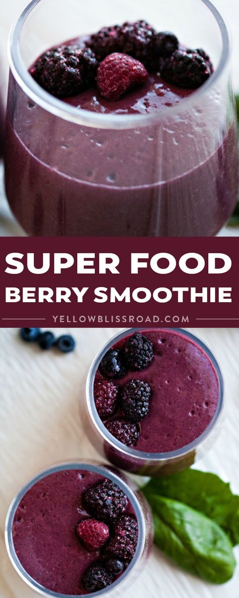 Jump-start your day with this Super Food Berry Smoothie! Full of vitamins, fiber, and antioxidants, it's nutrition at its best! via @yellowblissroad Berry Board, Pregnancy Recipes, Vitamix Smoothies, Antioxidant Smoothie, Superfood Smoothies, Blackberry Smoothie, Banana Apple Smoothie, Front Teeth, Superfood Smoothie