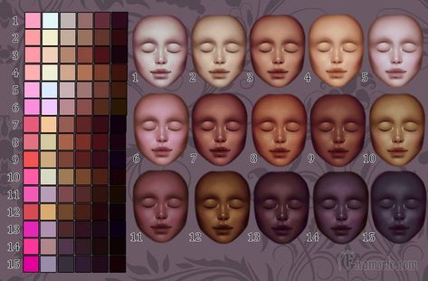 Rendering Color Palette, Skin Palette Digital Art, Color Theory Skin Tone, Skin Tone Color Palette, Skin Tone Chart, Skin Palette, Palette Art, Color Palette Design, Arte Sketchbook