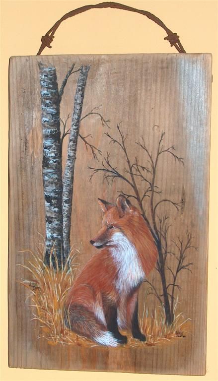 Renard Wooden Artifacts, Barn Wood Art, Wood Paintings, Fox Artwork, Wood Bark, Fox Painting, Wood Pallet Art, Animals And Birds, Reclaimed Wood Art