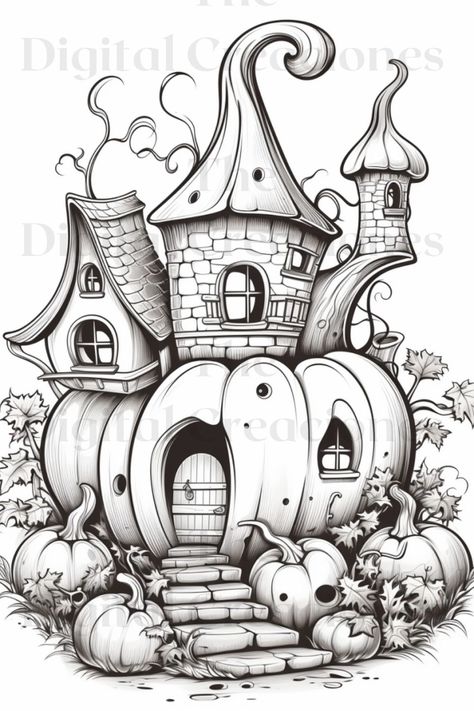 Fantasy World Drawing Easy, Fairytale Drawings, Books Coloring Pages, Coloring Posters, Elephant Coloring Page, Pumpkin House, School Coloring Pages, Barbie Coloring Pages, Tangle Art