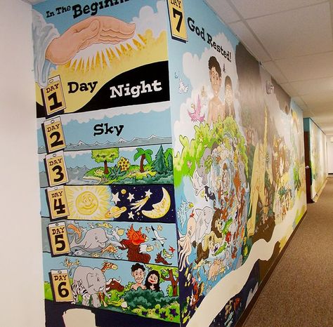 Bible Mural, Homeschool Area, Childrens Ministry Decor, Kids Church Decor, Sunday School Decorations, Sunday School Rooms, Sunday School Classroom, Sunday School Kids, Church Nursery