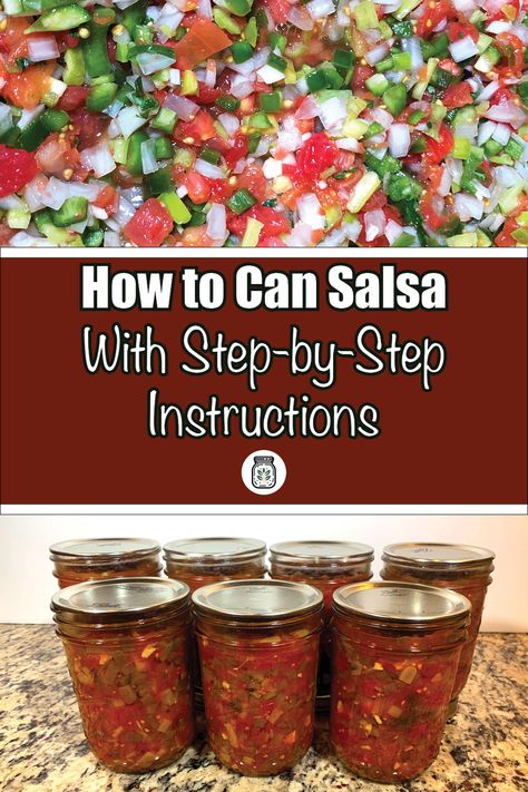 Discover the ultimate guide to canning salsa with our easy step-by-step instructions. Perfect for food preservation enthusiasts, this recipe uses fresh tomatoes, peppers, onions, and garlic to create a zesty salsa. Learn how to safely preserve your homemade salsa using a water bath canner. Ideal for beginners and seasoned canners alike, this tutorial will help you enjoy the flavors of summer all year round. Visit PreservingGuide.com for the full recipe and additional canning tips. How To Make And Can Homemade Salsa, Fresh Salsa Canning Recipes, Jar Salsa Canning Recipes, Canning Homemade Salsa With Fresh Tomatoes Cilantro, Best Salsa For Canning, Salsa Recipe Canning Homemade, Jarring Homemade Salsa, Salsa Canned Homemade, Homemade Jarred Salsa