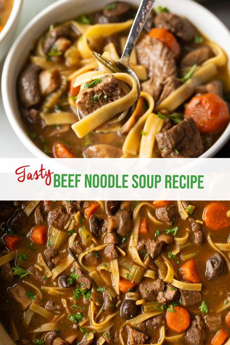 Soup With Stew Beef, Crock Pot Beef Noodle Soup, Soup With Beef Tips, Beef Soups And Stews, Beef Noodle Soup Recipes, Tender Stew Meat, Beef And Noodle Soup, Beef Soup Recipes, Noodle Soup Recipe