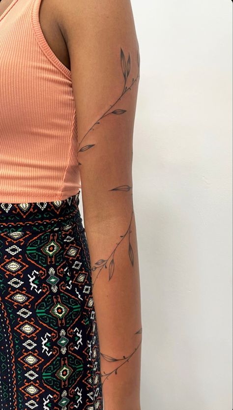 Vine Arm Sleeve Tattoo, Vines Around Arm Tattoo, Vine Tattoo On Arm, Greenery Tattoo Sleeve, Arm Wrap Tattoos For Women, Fineline Arm Tattoo, Arm Wrap Tattoo, Wrap Around Wrist Tattoos, Hand Tattoo Designs