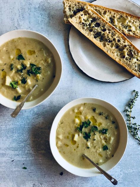 Cheesy Baguette, Rustic Potatoes, Potato And Leek Soup, Potato Leek, Peter Som, Eat Happy, Potato Leek Soup, Leek Soup, Soup Season