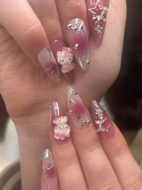 Paznokcie Hello Kitty, Hello Kitty Nails Art, Nails Yellow, Milky Nails, Her Nails, Y2k Nails, Hello Kitty Nails, Blush Nails, Pretty Gel Nails