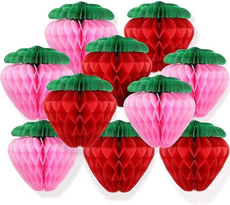 Amazon.com: Skylety 10 Pieces 6 Inch Paper Strawberry Honeycomb Ball Tissue Paper Strawberry Ball for Strawberry Birthday Party Decoration (Red and Pink): Furniture & Decor Tissue Paper Pom Poms Decoration, Paper Strawberry, Strawberry Birthday Party, Fruit Birthday Party, Paper Fruit, Strawberry Shortcake Party, Fruit Birthday, Tissue Pom Poms, Honeycomb Decorations