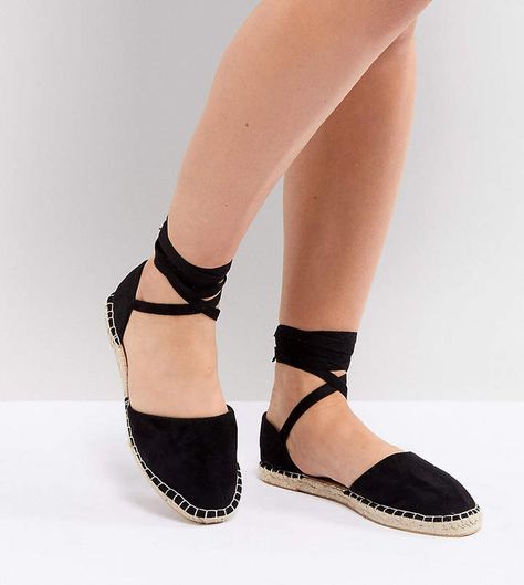 New Look Wide Fit Ankle Tie Flat Espadrille Tie Up Espadrilles, Ankle Tie Espadrilles, Sandals Outfit, Black Espadrilles, Latest Shoes, Flat Espadrille, Espadrilles Wedges, Shoe Style, Cute Shoes