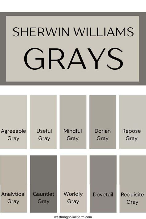 These are 10 of the best gray paint colors from Sherwin Williams. If you are struggling to find the perfect gray, this is for you. #gray #paintcolors #interiordesign #home Gray Tone Paint Colors, Colonnade Gray Color Scheme, Dovetail Sherwin Williams Living Rooms, Connected Gray Sherwin Williams, Griege Wall Colors, Gray Cabinet Paint Color, Mindful Gray Sherwin Williams Exterior, Popular Gray Sherwin Williams, Best Sherwin Williams Gray