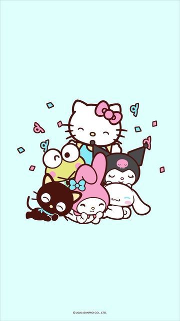 Cute Group Icons, Sanrio Friends Wallpaper, Hello Kitty Friends Wallpaper, 7 Friends Pictures, Hello Kitty With Friends, Hello Kitty Group, Sanrio Characters Together, Kuromi Friends, Hello Kitty And Her Friends