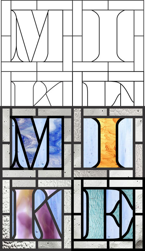 Mike, name, stained glass custom patterns, names and alphabets Stained Glass Letters Alphabet Patterns, Stained Glass Easy, Stained Glass Letters, Easy Font, Alphabet Patterns, Stained Glass Pattern, Glass Diy, Custom Stained Glass, Stained Glass Diy