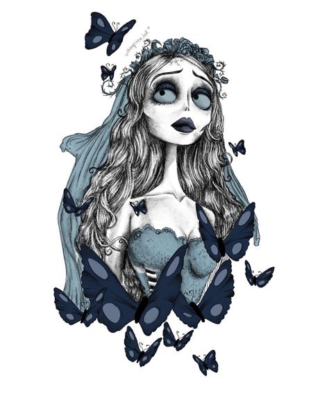 Funniest Tattoos, Corpse Bride Tattoo, Bride Cartoon, Disney Stitch Tattoo, Corpse Bride Art, Bride Tattoo, Tim Burton Tattoo, Elf Drawings, Emily Corpse Bride