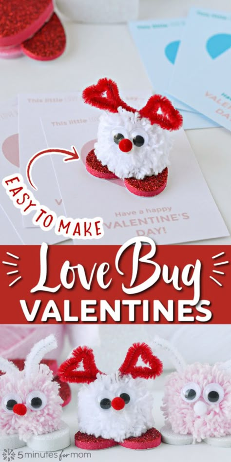 Love Bug Art, Paper Valentine Crafts, Romantic Handmade Gifts, Valentines Diy Kids, Valentines Day Cards Diy, Valentine Art Projects, Diy Valentines Cards, Easy Valentine Crafts, Printable Valentines Day Cards