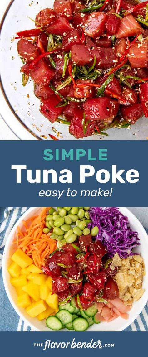 Spicy Ahi Poke Recipe, Yellow Fin Tuna Recipe, Ahi Tuna Poke Bowl Recipe, Tuna Poke Recipe, Tuna Poke Bowl Recipe, Poke Salad, Ahi Tuna Poke, Poke Recipe, Tuna Poke Bowl