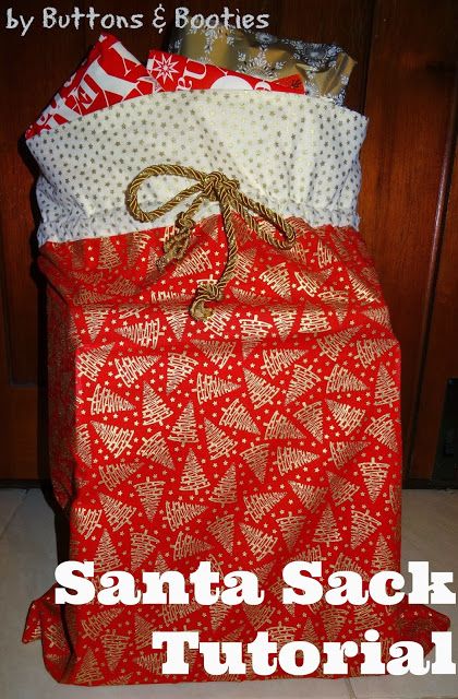 Santa Sack Tutorial                                                                                                                                                                                 More How To Sew A Santa Sack, Diy Santa Sack Pattern, Santa Bags Diy, Santa Sacks Diy Drawstring Bags, Christmas Sacks Diy, Diy Christmas Sacks, Santa Sacks Diy, Santa Sack Pattern, Christmas Gift Sack