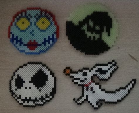 Nightmare Before Christmas Jack Sally Zero by DawsonPerlerParlor Nightmare Before Christmas Perler Beads, Christmas Fairytale, Zero Nightmare Before Christmas, Nightmare Before Christmas Jack Sally, Christmas Perler Beads, Hamma Beads Ideas, Melty Bead Patterns, Pearl Beads Pattern, Easy Perler Beads Ideas