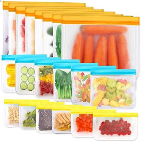 20 Pack Reusable Snack Sandwich Bags, Leakproof Reusable Ziplock Bags, Freezer Safe Bags Extra-Thick BPA free Reusable Food Storage Bags for Lunch, Fruits, Veggies, Marinate Meats, Make-up Toiletries and Travel Items.: Amazon.ca: Tools & Home Improvement Family Picnic Foods, Reusable Sandwich Bags, Freezer Storage, Reusable Snack Bag, Freezer Bags, Organizing Hacks, Kitchen Containers, Snack Storage, Food Storage Bags