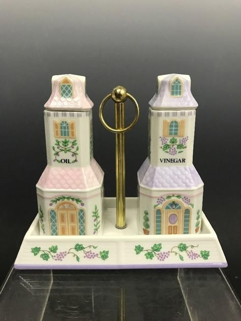 Oil And Vinegar Cruet Set Porcelain Lenox Village Giftware, Fine Porcelain | #1868343656 Lenox Village Canisters, Lenox Spice Village Set, Lenox Village Collection, Lennox Spice Village, Thrifted Gift Ideas, Girly House, Lenox Spice Village, Spice Village, Lenox Village