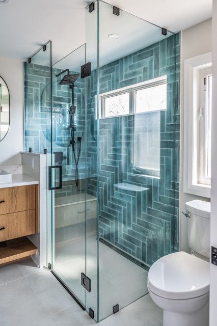 Curbless Showers, Master Shower Tile, Teal Bathroom Ideas, Tile Walk In Shower, Bathroom Wallpaper Ideas, Teal Tile, Teal Bathroom, Small Bathroom Makeover, Gorgeous Bathroom