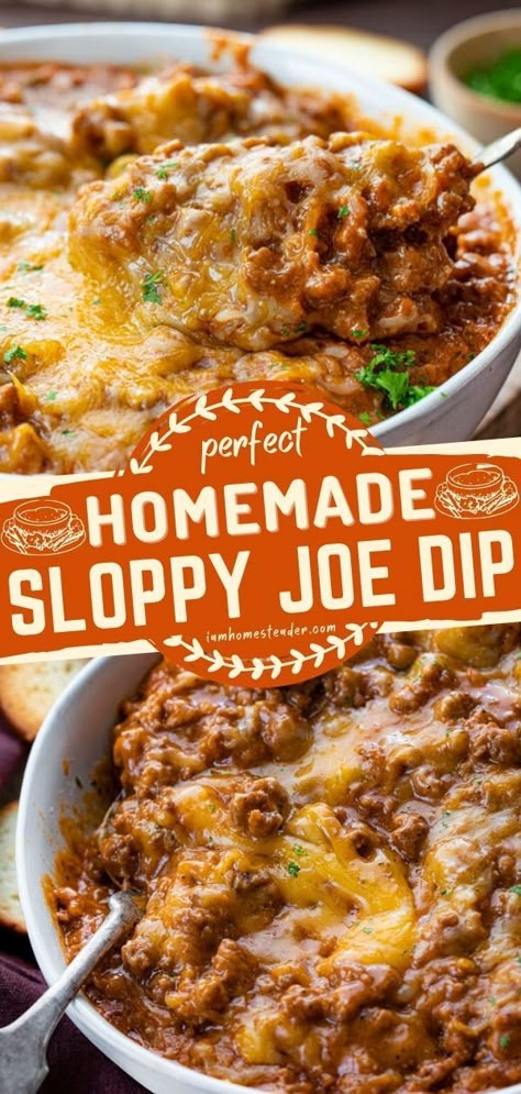 Sloppy Joe Dip, Sloppy Joes Dip, Beef Appetizers, Cheesy Ground Beef, Beef Dip, Best Dip, Homemade Sloppy Joes, Bagel Chips, Cheesy Dip