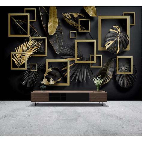 Mural Wallpaper Wall Sticker Covering Print Peel and Stick Removable Tropical Palm Leaf Canvas Home Décor 2023 - £ 34 Wall Painting Living Room, Custom Photo Wallpaper, Geometric Living Room, Gold Living, Gold Living Room, Golden Leaf, Wallpaper Modern, Gold Wallpaper, Wallpaper Wall