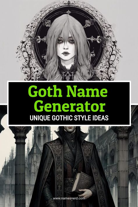 Embrace the darkness with our ’Goth Name Generator. Mysterious, unique names that echo the depths of goth culture. Username Ideas Aesthetic Dark, Hot Last Names, Goth Last Names, Gothic Surnames, Goth Names Boy, Gothic Last Names, Goth Usernames Ideas, Goth Usernames, Vampire Name Generator