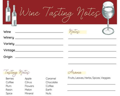 Keep track of your favorites (and not so favorite) wines with this easy to use wine tasting form. It's the perfect addition to your next wine tasting party or to include with a wine gift basket. Wine Tasting Card, Wine Tasting Notes, Goodbye Gifts, Wine Tasting Party, Order Form Template, Wine Gift Baskets, Realtor Closing Gifts, Sheet Template, Tasting Party