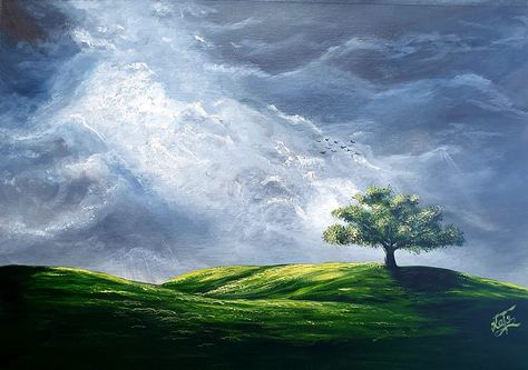 "Stormy sky"- Acrylic painting Scripture Painting, Sky Painting, Inspirational Artwork, Acrylic Canvas, Realism Art, Nature Paintings, Painting Art Projects, Learn To Paint, Canvas Art Painting