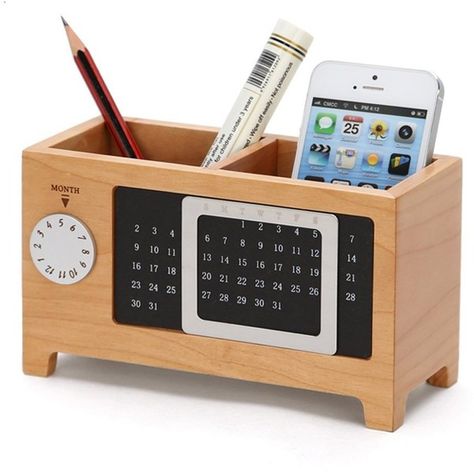 Home Offfice Wooden Struction Multi-function Desk Stationery Organizer... ($39) ❤ liked on Polyvore featuring home, home decor, wooden storage boxes, wood storage box, wood home decor, wooden home decor and wooden home accessories Office Supplies Logo, Wooden Desk Calendar, Cool Office Supplies, Wooden Calendar, Wooden Desk Organizer, Desk Stationery, Box Creative, Wooden Organizer, Wood Storage Box